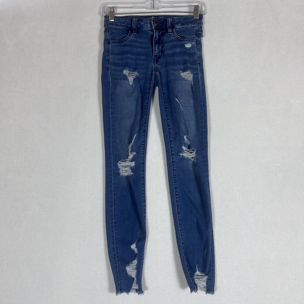 American Eagle Super Stretch Jegging Jeans Womens Size 00 Distressed Raw Hem AEO